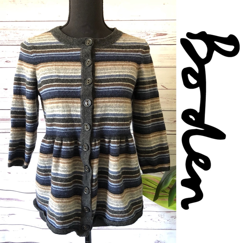 BODEN • Striped Peplum Wool Cardigan Sweater